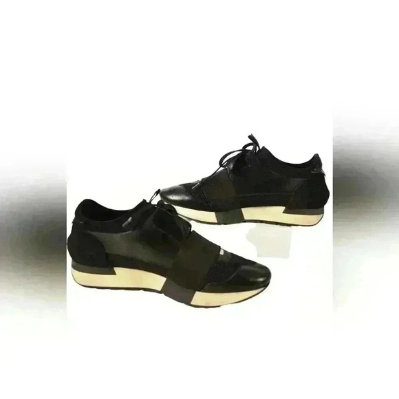 BALENCIAGA Black Leather Nylon Neoprene Race Runner Sneaker 38EU 8US Italy - Picture 3 of 8